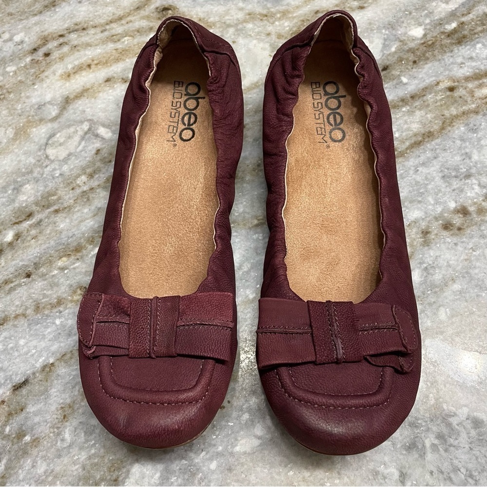 Abeo Bio System Tatum Burgundy  Leather Bow Ballet Flats 7.5N
